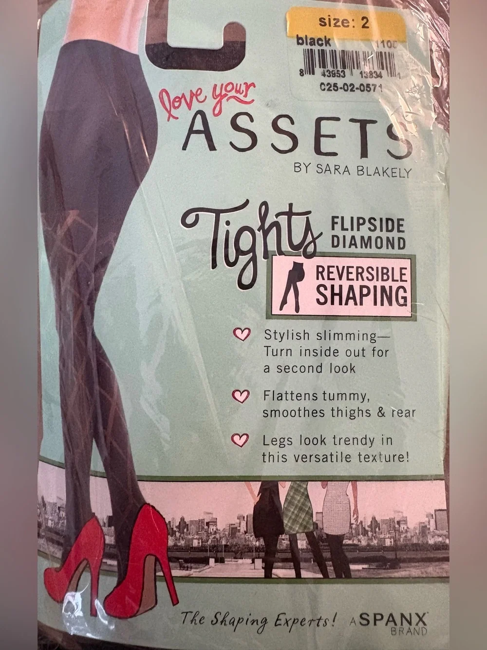 NWT Classic Black Flipside Diamond Reversible Shaping Tights Assets bySpanx Sz 2